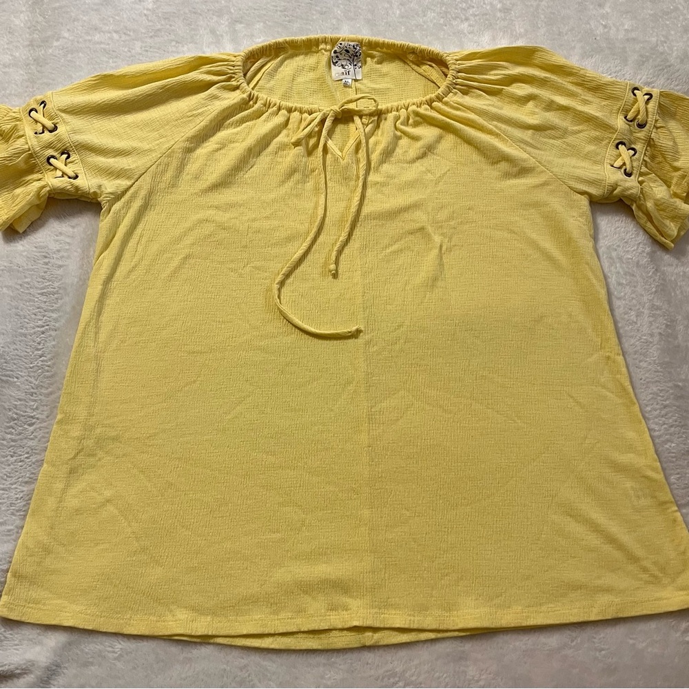 NAIF Yellow Blouse with Lace-Up Sleeves